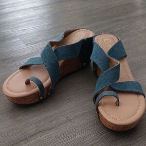 Comfort Est 1946 denim blue cork wedge sandals slides Sz 11 NWOT